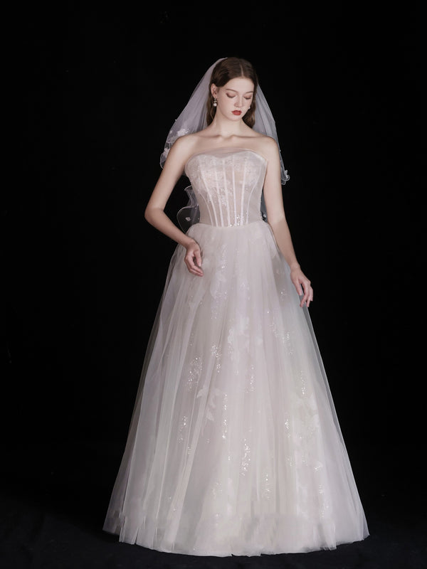 Vestido de Novia Blanco Elegante Escote Tubo con Tela Ligera - Image 4