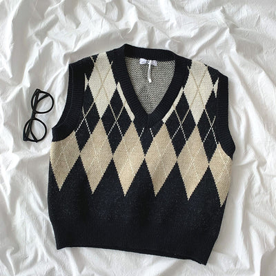 Chaleco V-Neck Retro Japonés Estilo Universitario Oversize - Image 5