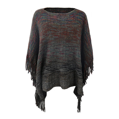 Poncho Suéter Rayas con Fleco - Abrigo Elegante y Versátil - Image 5