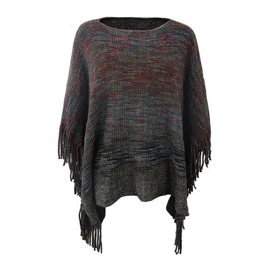 Poncho Suéter Rayas con Fleco - Abrigo Elegante y Versátil - Image 5