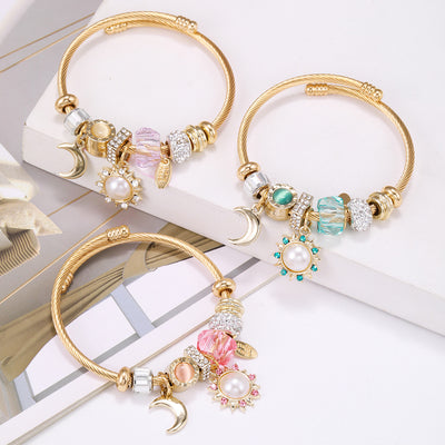 Pulsera de Acero Inoxidable con Dije Floral Mosaico Dorado - Image 18