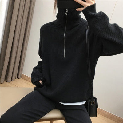 Suéter Pullover con Cuello Solapa Amplio y Cierre de Cremallera para Mujer - Image 13