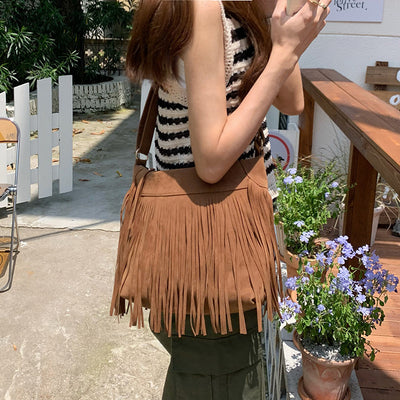 Bolsa Crossbody Retro con Borlas - Diseño Versátil y Minimalista