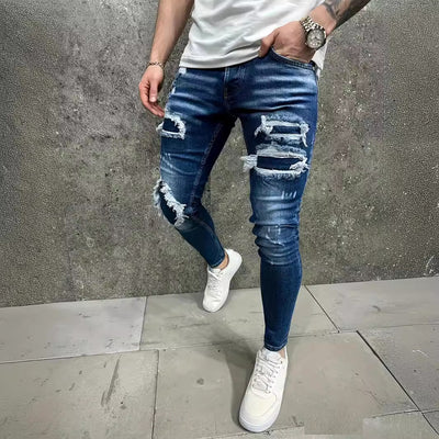Pantalones Vaqueros Rotos con Parches Estilo Europeo y Americano para Hombre - Image 3