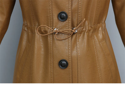 Abrigo Trench de Cuero para Mujer - Largo, Suelto y Elegante - Image 19