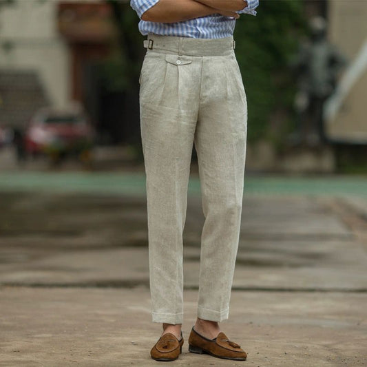 Pantalones de Lino Cintura Alta Efecto Adelgazante Corte Lápiz