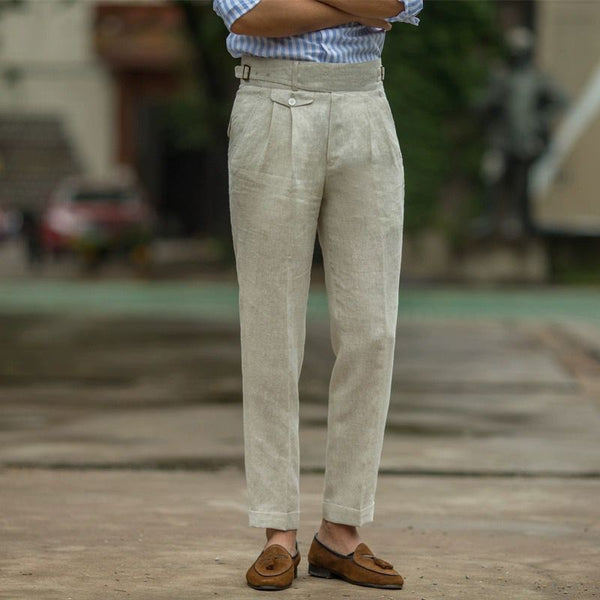 Pantalones de Lino Cintura Alta Efecto Adelgazante Corte Lápiz