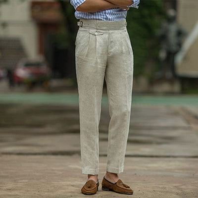 Pantalones de Lino Cintura Alta Efecto Adelgazante Corte Lápiz