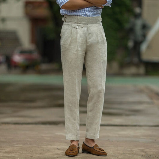 Pantalones de Lino Cintura Alta Efecto Adelgazante Corte Lápiz