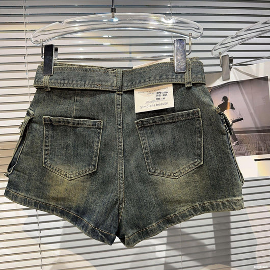 Shorts Denim Retro para Mujer con Bolsillos Grandes y Cinturón - Image 16