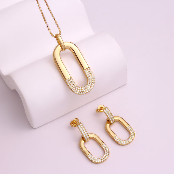 Collar con Aretes de Circonia Ovalada Incrustada para Mujer