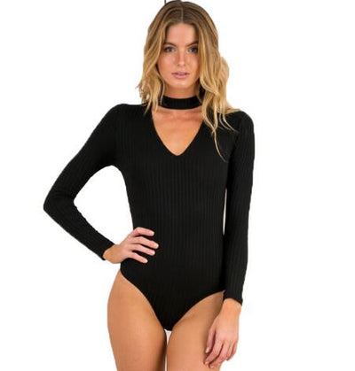 Jumpsuit Halter Ajustado de Punto para Mujer - Otoño Invierno Negro