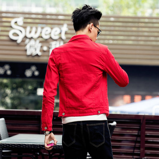 Chaqueta Vaquera Hombre Blanca Ajustada Estilo Coreano - Image 16