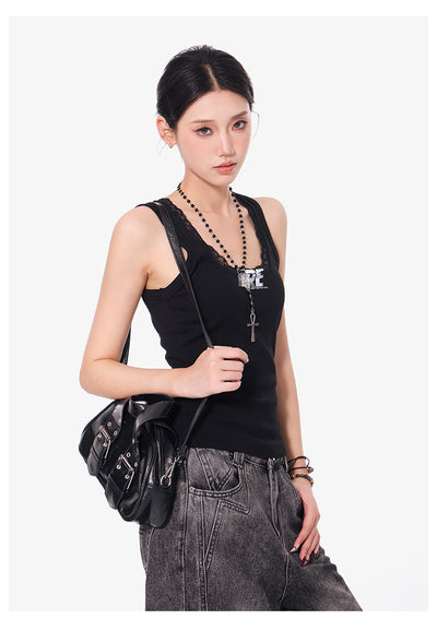 Camisola Negra de Encaje con Cuello U - Top Slim Ajustado para Mujer - Image 14
