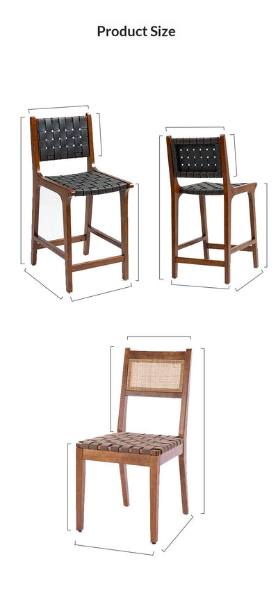 Taburete Alto de Cuero Vintage con Asiento de Silla de Madera Maciza - Image 8
