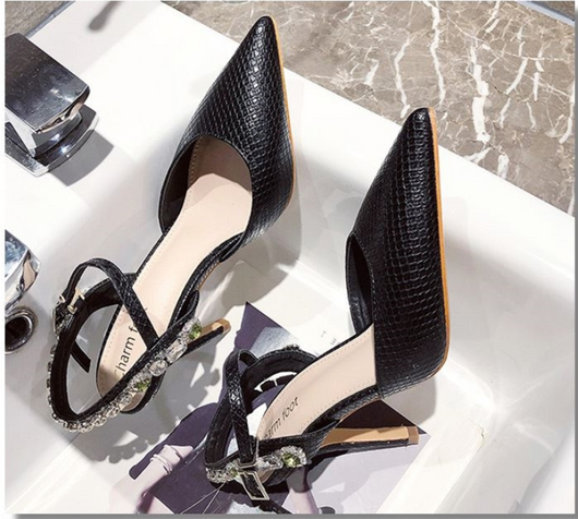 Sandalias de Tacón Stiletto con Punta Afilada y Diseño de Serpiente Brillante - Image 10