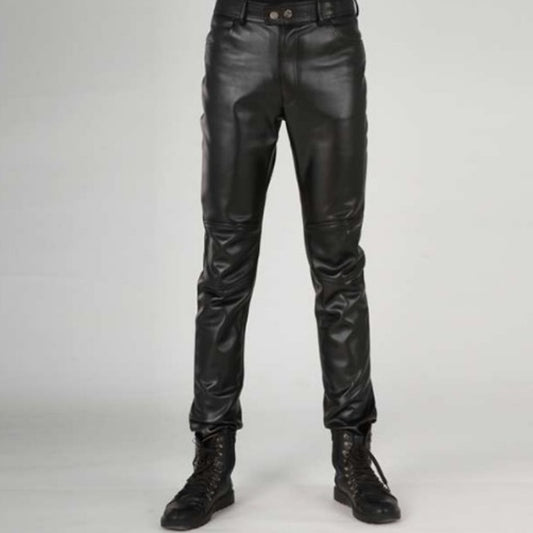 Pantalones de Cuero para Motociclista con Costuras Reforzadas