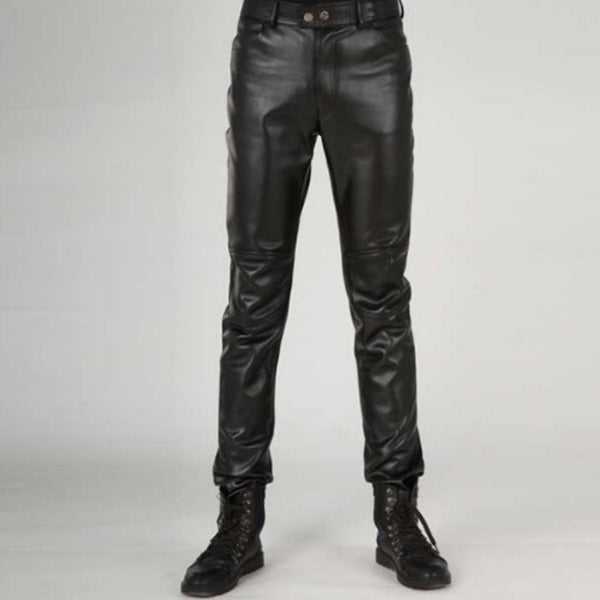 Pantalones de Cuero para Motociclista con Costuras Reforzadas