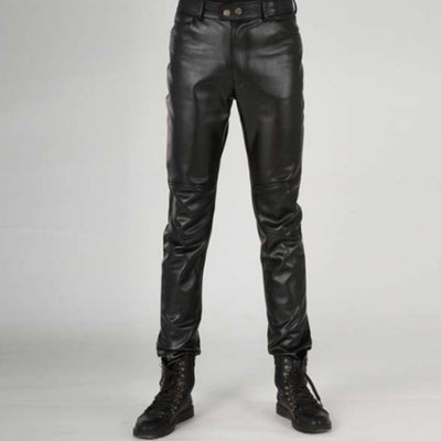 Pantalones de Cuero para Motociclista con Costuras Reforzadas
