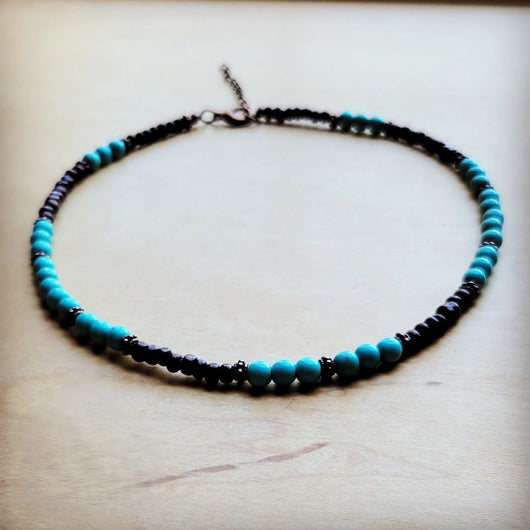 **Blue Turquoise, Wood and Copper Beads Necklace 230g