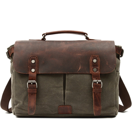 Bolsa para Laptop Vintage de Cuero y Lona para Hombre - Image 2