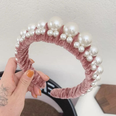 Diadema de Terciopelo con Perlas - Ancho Elegante - Image 4