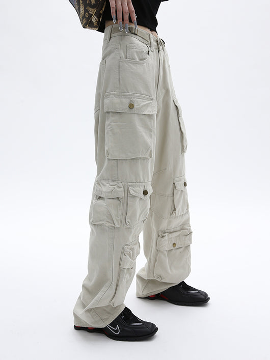 Pantalón Vintage de Pierna Ancha con Múltiples Bolsillos para Mujer - Image 7