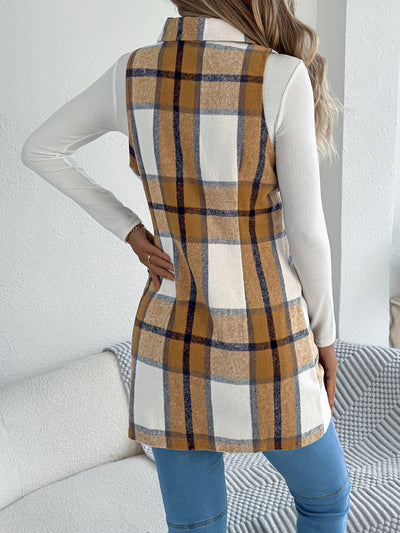 Chaleco Largo de Tweed Cuadros Doble Botonadura con Bolsillos - Image 15