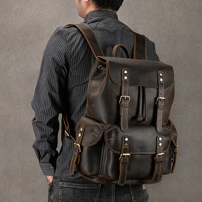 Mochila de Viaje Cuero Crazy Horse Capacidad Jumbo con Solapa Frontal - Image 22