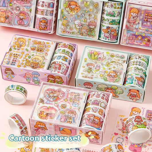 Set de Stickers Adhesivos Infantiles con Diseños Animados y Cinta Decorativa - Image 3