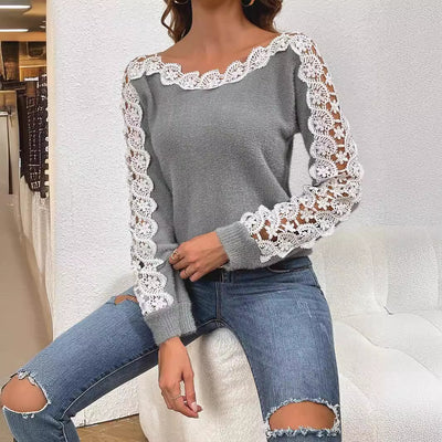 Suéter Elegante para Mujer con Paneles de Encaje y Hombros Descubiertos - Image 3