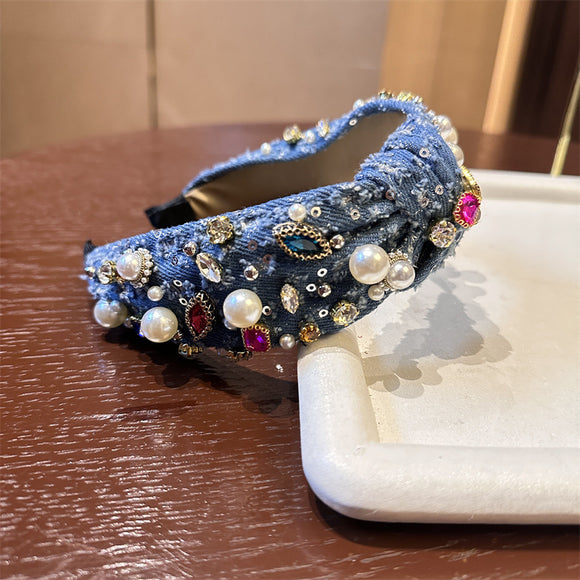 Horquilla Barroca de Denim con Cristales y Rhinestones