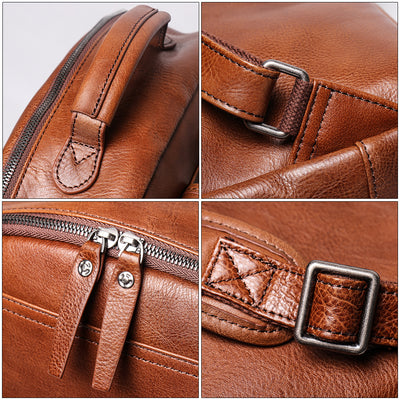 Mochila de Cuero Curtido al Vegetal - Estilo Retro Europeo de Gran Capacidad - Image 3