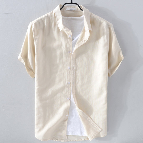 Camisa de Lino Puro Manga Corta Transpirable para Hombre