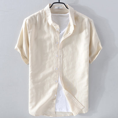 Camisa de Lino Puro Manga Corta Transpirable para Hombre