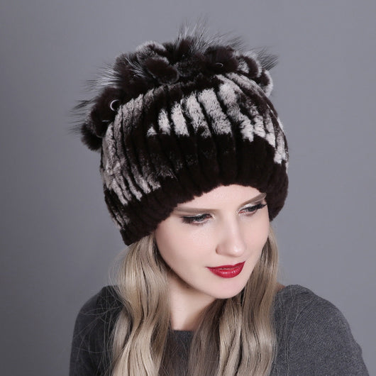 Gorro Tejido de Piel de Conejo Rex para Mujer - Image 10