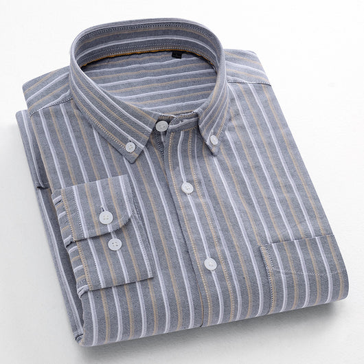 Camisa Oxford de Algodón a Rayas Antirruga para Hombre - Image 15