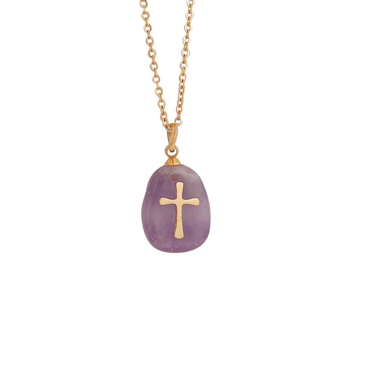 Collar de Cruz con Piedra Natural y Metal para Mujer