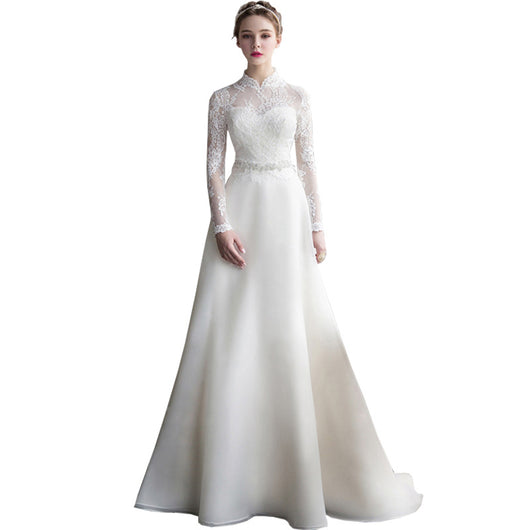 Vestido de Novia Satinado con Mangas Largas - Traje de Gala Elegante - Image 2