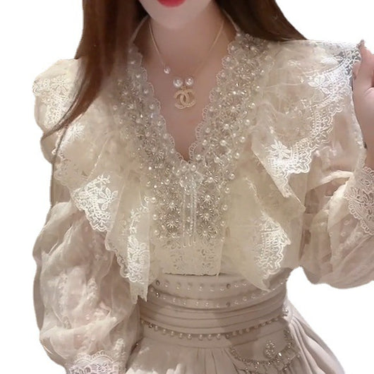 Blusa Artesanal de Encaje Multicapa con Perlas - Colección Primera Historia - Image 3