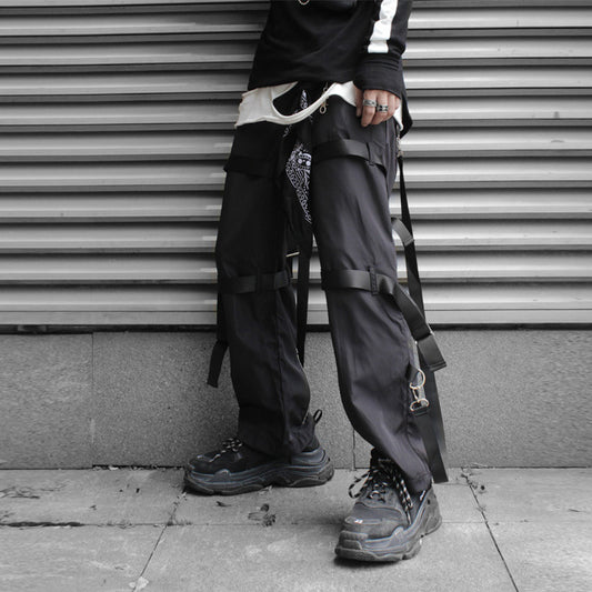 Pantalones Sueltos Hip-hop con Cierre de Webbing