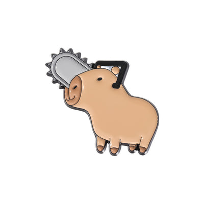 Cute capybara enamel brooch wearing a pink donut with sprinkles and "DONUT WORRY BE CAPPY" text. - Image 16