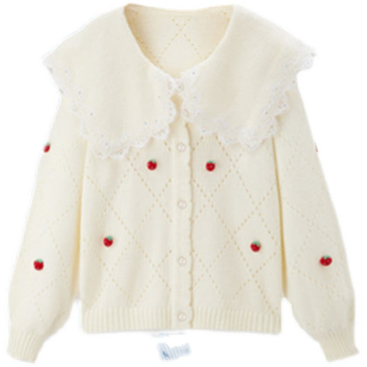 Cardigan Tejido con Cuello Solapa y Estampado de Fresas - Colección Otoño - Image 3