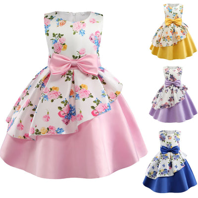 Vestido Infantil con Estampado Irregular y Lazo Festivo