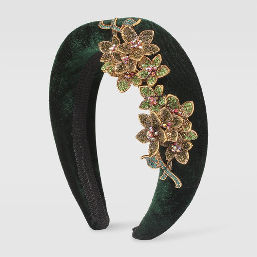 Banda Elástica para Cabello Terciopelo Oro con Diamantes - Image 4