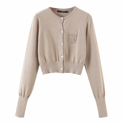 Cardigan Tejido Corto con Bordado de Letras Estilo Británico - Image 3