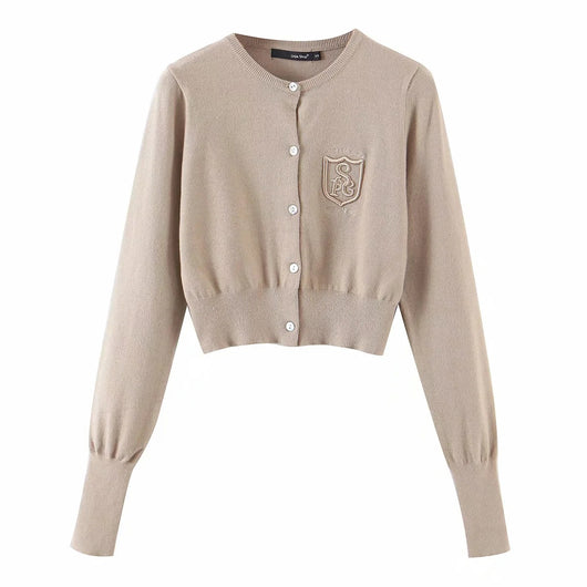 Cardigan Tejido Corto con Bordado de Letras Estilo Británico - Image 3