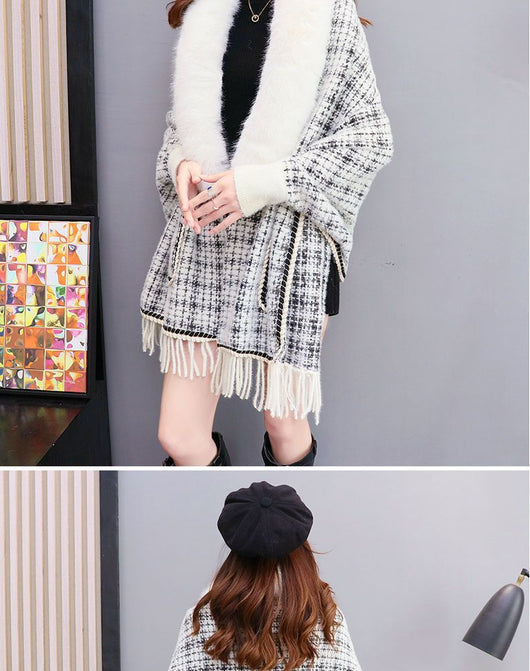 Poncho Cárdigan de Invierno con Cuello de Pelaje Sintético y Borlas - Talla Grande - Image 10