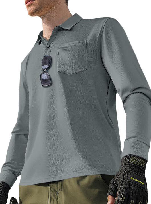 Polo Manga Larga Secado Rápido Color Sólido para Hombre - Image 20