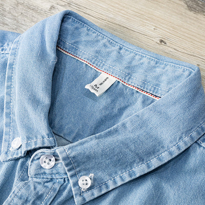 Chaqueta Camisa Denim Manga Larga Hombre Color Sólido - Image 5